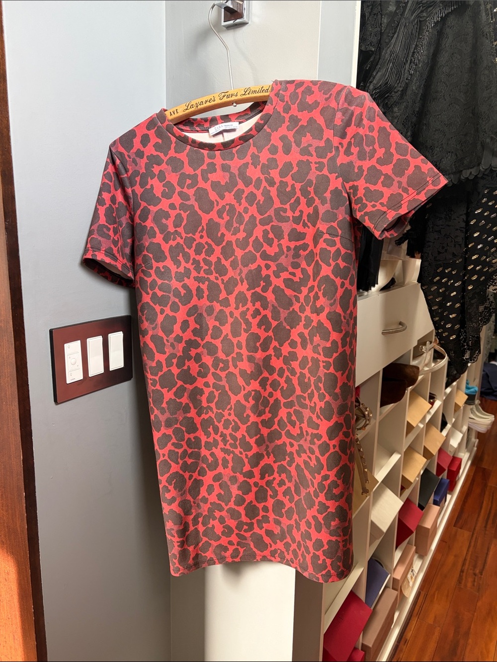 Red and Black Leopard Print Shift Dress